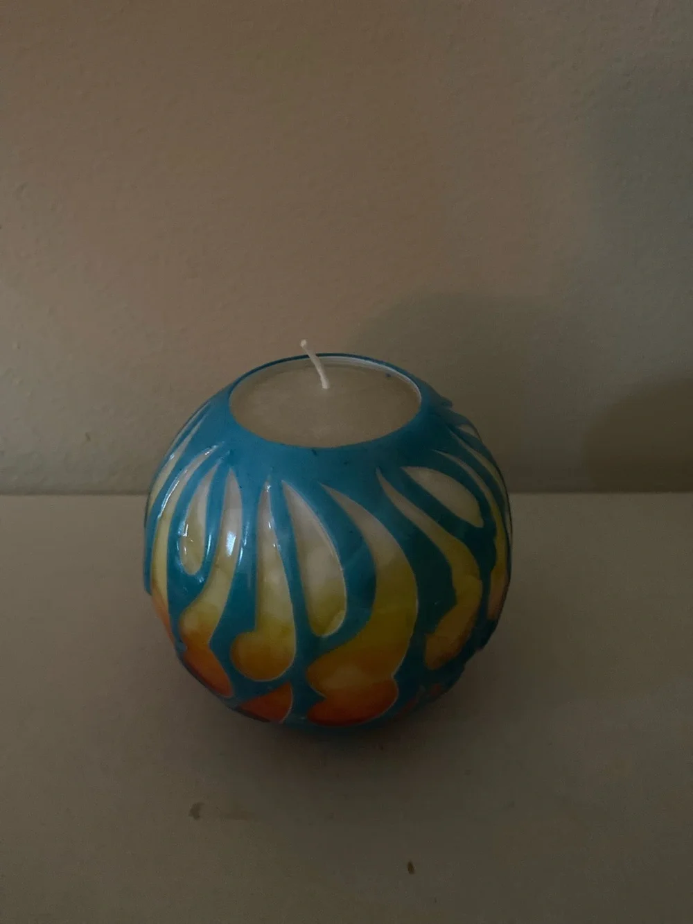 Original Sedona AZ Scene Decorative Round Carved Candle - Teal & Yellow & Orange